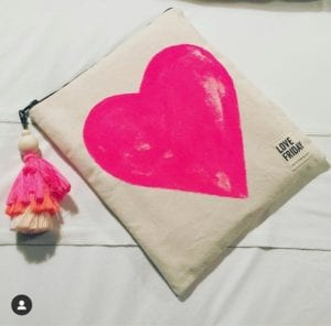 love friday canberra with pink heart clutch
