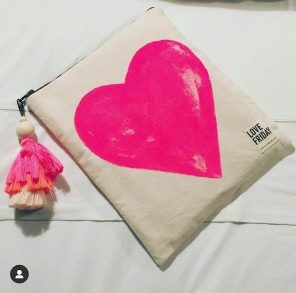 love friday canberra with pink heart clutch