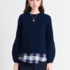 le stripe sunshine knit cable jumper in navy and cream online at mary and me