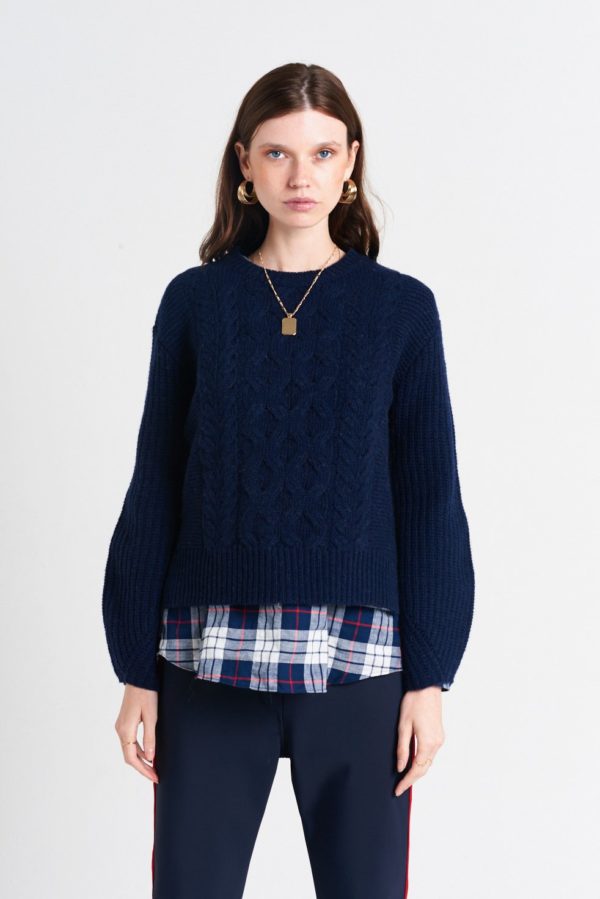le stripe sunshine knit cable jumper in navy and cream online at mary and me