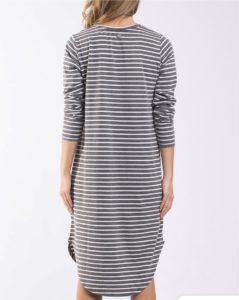 back view of foxwood bouvier long sleeve dress in charcoal and white