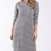 foxwood bouvier long sleeve dress charcoal and white stripe