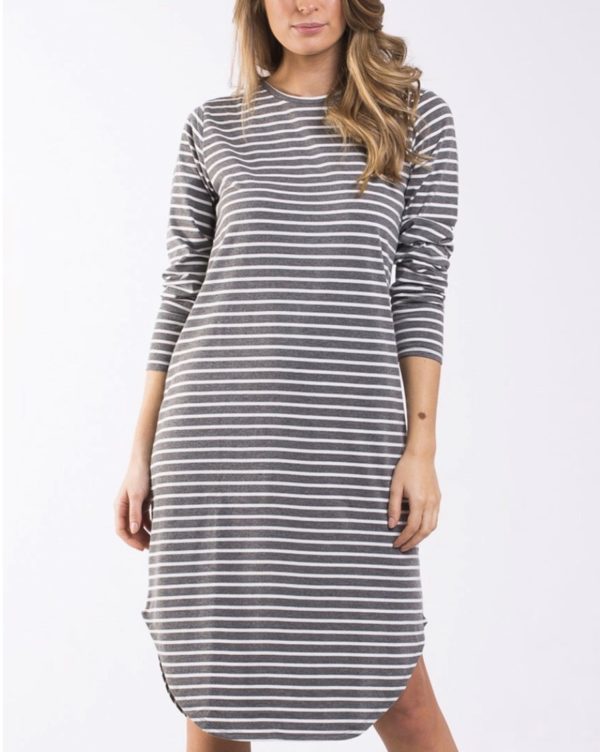 foxwood bouvier long sleeve dress charcoal and white stripe
