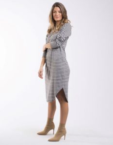 foxwood bouvier long sleeve dress in charcoal and white side view