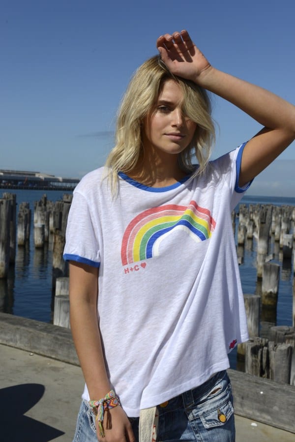 RAINBOW RINGER TEE | WHITE WITH BLUE 