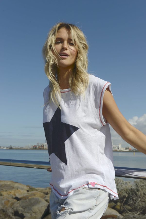 cat hammill cali muscle tee white with navy star online with mary and me