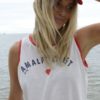 amalfi coast tank in white with navy writing