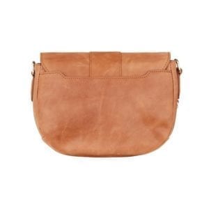 back view of zara handbag in vintage tan