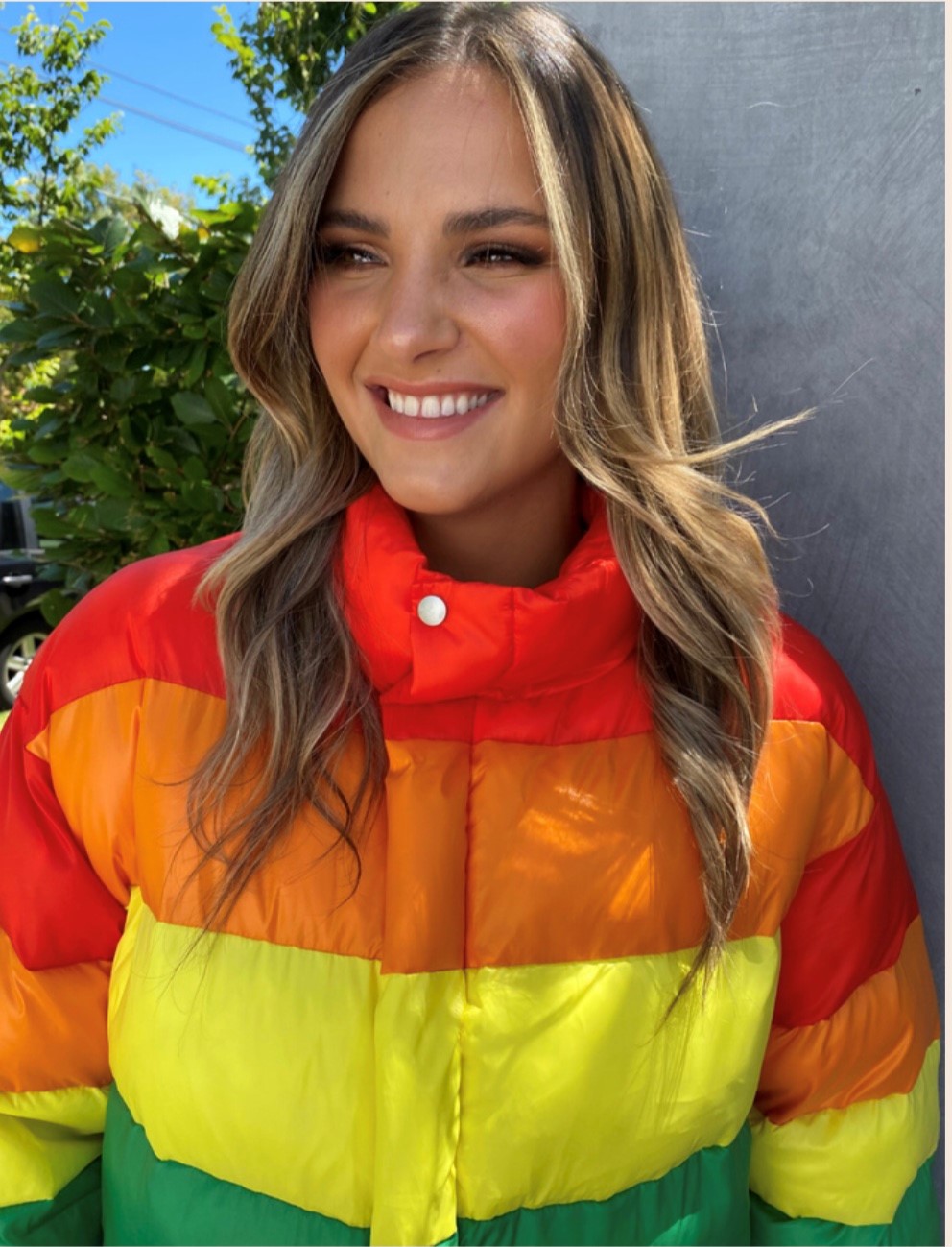 metallic rainbow puffer jacket
