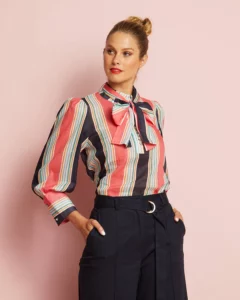 sienna stripe blouse with tie neck