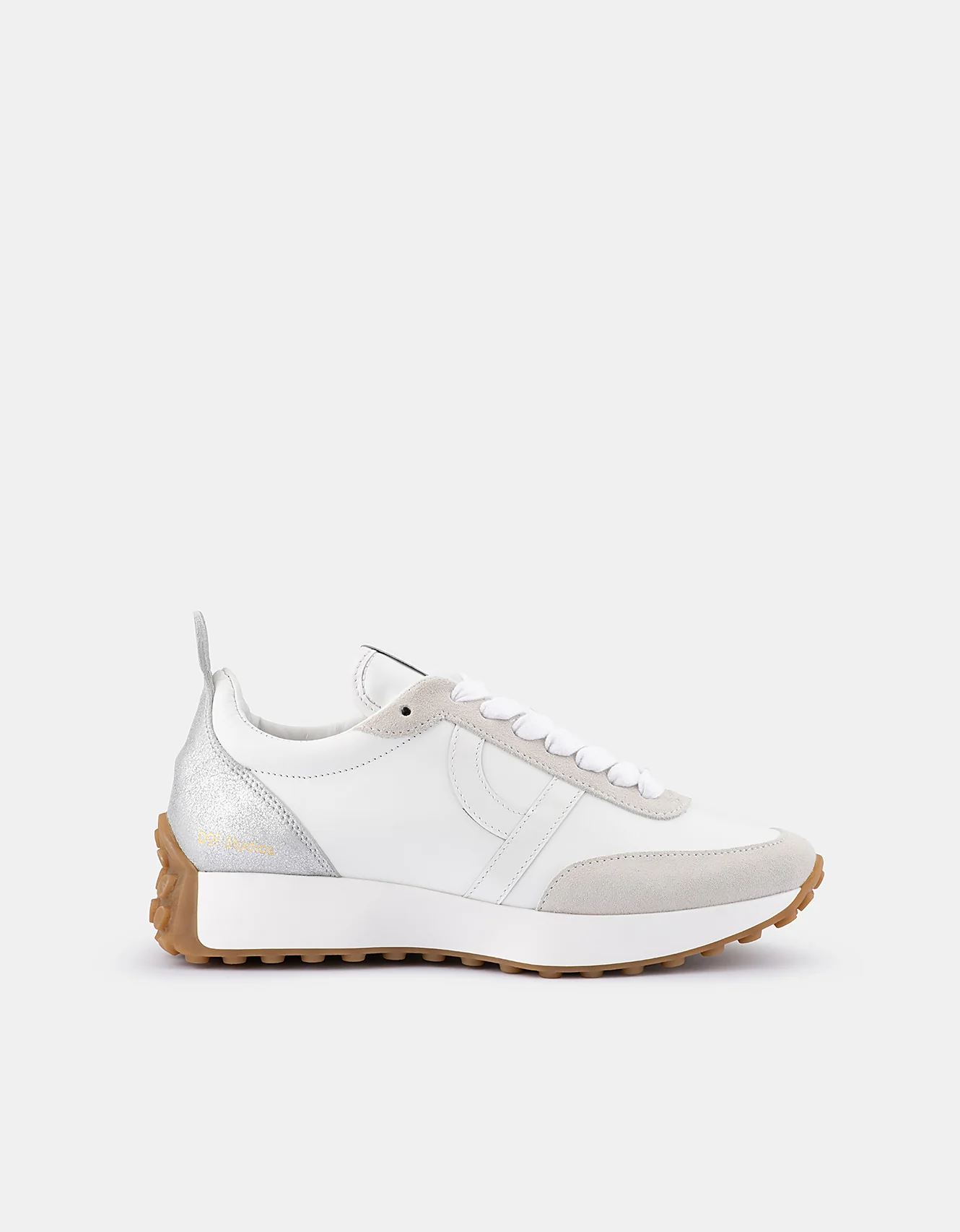 side view white leather sneaker