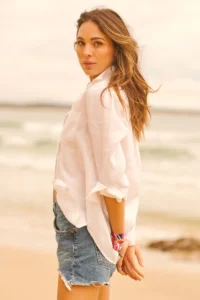 white linen button up shirt