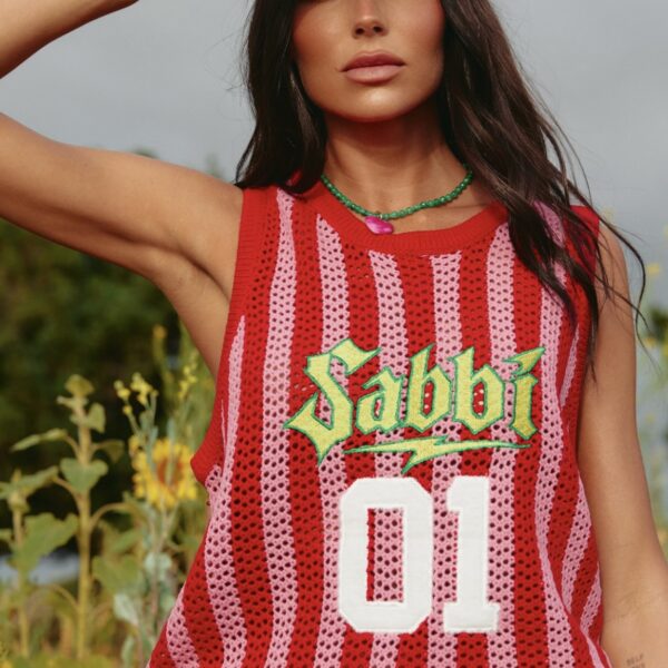 THE KNIT BBALL SINGLET | pink + red stripe