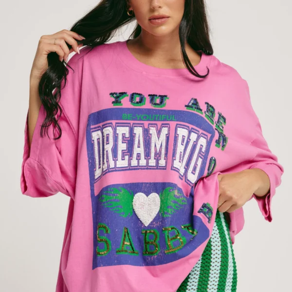 THE VERY OVERSIZED DREAM BIG BEADED TEE | PINK