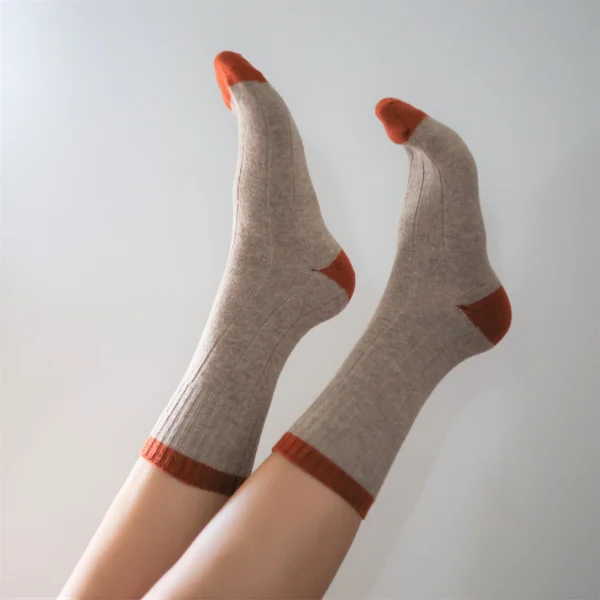 MERINO WOOL SOCKS w BANDS | beige & orange
