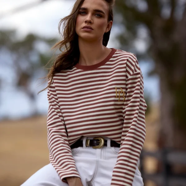 STACEY L/S TEE | rust stripe
